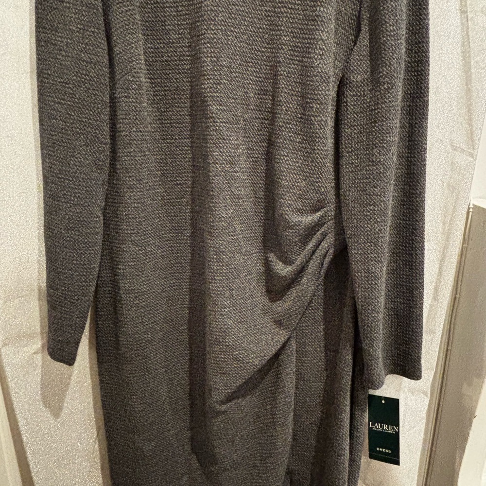 Lauren Ralph Lauren Gray Sheath Dress with Long Sleeves and Crew Neck